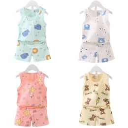 Pyjamas Children Clothes Set Summer Boys Girls Cartoon Thin Style Sleeveless Vest Shorts Baby 230728