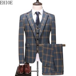 Men's Suits Blazers S5XL Plaid Suit Plus Size 3 piece Business Casual Costume Homme Italien Clothes Elegant For Men 230728