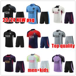 23 24 pre-match training suit PSGs tracksuit MBAPPE 23/24 NEW PARIS Men and kids Short sleeved suit soccer Jersey kit uniform chandal adult sweatshirt Sweater sets TOPS