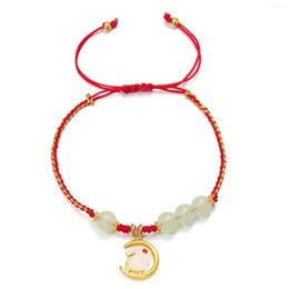 Link Bracelets Cartoon Jade Charming Women's Bracelet Cute Simple Weaving Chain Moon Beaded Lucky Fashion Jewellery Accessories