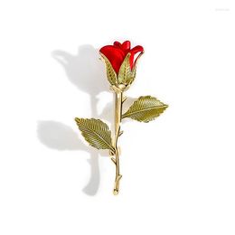 Brooches Brooch For Women Fashion Red Rose Flower Vintage Enamel Woman Party Wedding Dress Accessories High Quality Gift