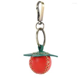 Keychains Handsewn Genuine Cow Leather 3D Strawberry Top Cowhide Orange Car Ring Fruit Bag Pendant Vintage Accessories Gifts