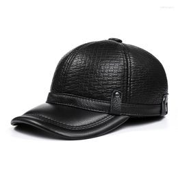 Ball Caps Winter Warm Hat Men Genuine Leathe Ear Protection Size Adjustable Male Sheepskin Embossed Baseball Cap Dad Casual Dicer