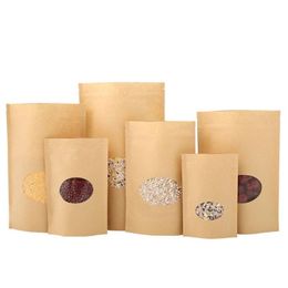 Packing Bags Kraft Paper Reusable Sealing Food Pouches Stand-Up Fruit Tea Gift Package With Transparent Window Drop Delivery Office Sc Otqhg