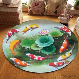 Carpets Lotus Red Carp decoration Circular carpet Rose Lotus seed printed non-slip floor mat living room home decoration R230728