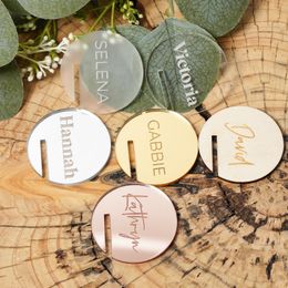 Other Event Supplies Gold Sier Mirror Frosted Acrylic Circle tail Drink Tag Blank Marker Wine Charm Wedding Birthday Party Place Card 230728
