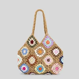 Floral Knitted Crochet Handbag Slouchy Style Pure hand-woven high quality shoulder bag beach bag crossbody bag straw bag handbags