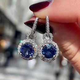 Dangle Earrings Huitan Temperament Blue For Women Luxury Inlaid Brilliant Cubic Zirconia Modern Fashion Female Ear Jewellery Fancy Gift