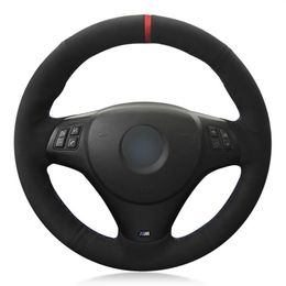 Car Steering Wheel Cover Hand-Stitched Soft Black Genuine Leather Suede Wrap For BMW M Sport M3 E90 E91 E92 E93 E87 E81 E82 E88288z