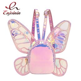 School Bags Fashion Women s Laser Mini Backpack Butterfly Angel Wings Daypack for Girls Travel Casual Bag Holographic Leather 230729