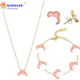 Three Piece Set Versatile Lucky Four-leaf clover Flower Bracelet Collar Chain Earrings Popular Necklace Bracelet Earrings