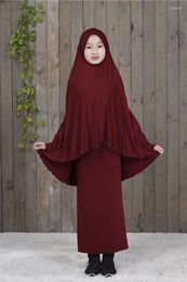Ethnic Clothing 2PCS Ramadan Eid Hooed Prayer Garment Kids Girls Muslim Abaya Maxi Dress Khimar Sets Hijab Burqa Islam Arab Jilbab Robe
