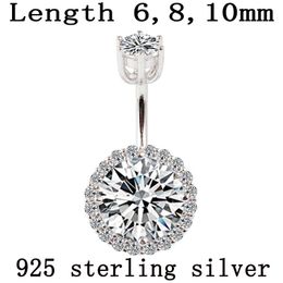 Navel Bell Button Rings Belly button ring real 925 sterling silver body piercing fine Jewellery round zircon not allergic pin length 6 8 10 mm 230729