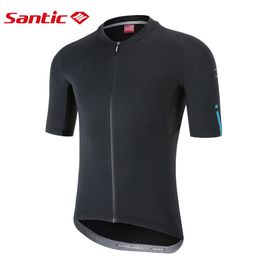 Cycling Shirts Tops Santic Mens Short Sleeve Full Zipper Jersey MTB Bike Quick Dry Breathable Mesh Road Bicycle Clothing Asian Size 230728