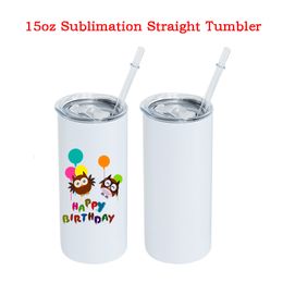 Tumblers 15oz Sublimation Blank Straight Tumbler with Sealed Lids Stainless Steel Water Bottles Cup Double Wall Vacuum Thermos Cups 230729