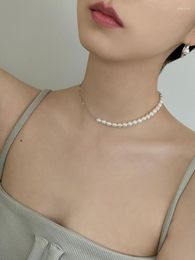 Chains Titanium With 18K Gold Real Natural Baroque Pearl Necklace Wowen Jewellery Party Designer T Show Runway Gown Japan Korean Fashion