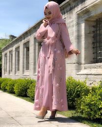 Ethnic Clothing Three-dimensional Flowers Open Abaya Women Ramadan Lace-up Cardigan Kaftan Turkey Hijab Dress Muslim Fashion Clothes Dubai