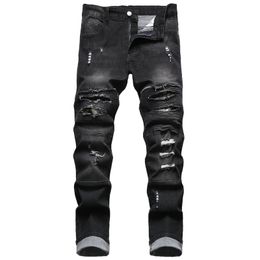Mens Jeans Mens ripped stretch jeans black motorcycle slim casual jeans 230729