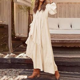 Casual Dresses Women's Cotton Dress And Linen Spring Button Retro Solid Loose Long Sleeve Juniors