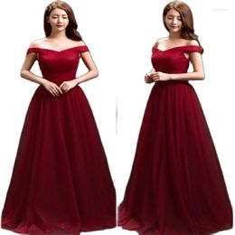 Party Dresses Custom Made Boat Neck Lace Up Wine Red Evening Long Wedding Dress Elegant Women Sexy Tulle Prom Vestidos