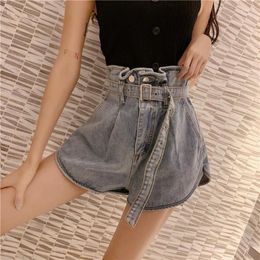 Damen-Shorts mit Gürtel, lockere Damen-Denim-Baggy-Jeans, hohe Taille, breite kurze Hosen für Frauen zum Tragen im Y2k-Harajuku-Angebot