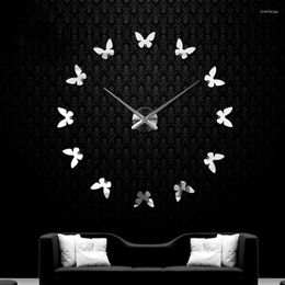 Wall Clocks Large 3D Frameless Clock 47 Inch Modern Silent DIY Butterfly Mirror Sticker For Living Room Bedroom Office Decor