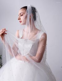 Bridal Veils 2023 Exquisite One Layer Long Chapel Mariage With Metal Comb Pearls White Ivory Cut Edge Wedding Veil