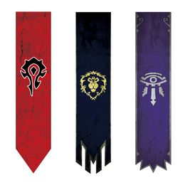 Banner Flags 36x168cm WOW World War For Horde Alliance Banner Long Flag Wall Hanging KTV School Bar Home School Cosplay Party Decoration Gift 230729