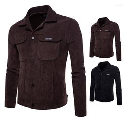 Men's Jackets 2023 Spring And Autumn High Quality Solid Colour Single Breasted Trim Business Casual Corduroy Jacket