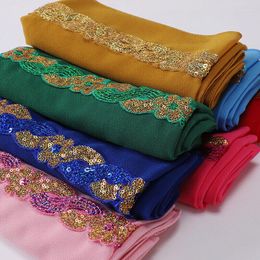 Scarves Muslim Chiffon Plain Long Scarf Glitter Sequins Hijab Headband Wraps Malaysia Headscarf Arab Shawls Shaylas Turban 65 175CM