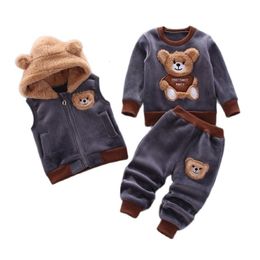 Clothing Sets Baby Boys And Girls Clothing Set Tricken Fleece Children Hooded Outerwear Tops Pants 3PCS Outfits Kids Toddler Warm Costume Suit 230728