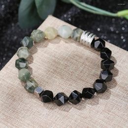 Charm Bracelets Retro Black Natural Onyx Stone Bead Bracelet For Men Women Homme Faceted Elastic Handmade Yoga Jewellery