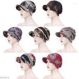 Berets Fashion Muslim Women Print Cotton Hat Beanies Hair Loss Chemo Headscarf Wraps Visor Thick Cap Turban Headwear Wide Brim