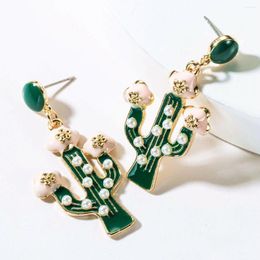 Dangle Earrings Herdream Design Enamel Sweet Green Flower Pearl Cactus For Women Plant Cute Girls Small Fashion Jewelry Accessories