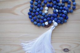 Anhänger Halsketten 108 Mala Perlenkette Lapislazuli und Howlith Gebetsquaste Yoga Meditationsperlen
