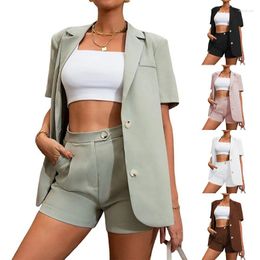 Women's Tracksuits 2023 Summer Suit Set Solid Colour Coat High Waist Shorts Two Piece Female And Lady Fashion Casual Office Clothing