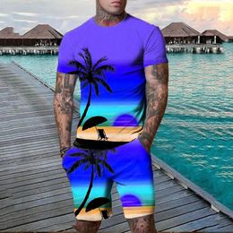 Men's Tracksuits Summer 3D Printing T-shirt Clothing Set Large Size Coconut Tree Pattern Fashion Designer Round Neck Short Sleeve 2