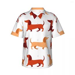 Men's Casual Shirts Shirt Happy Dachshund Walking Short Sleeve Summer Men Turn-down Collar Button Clothing