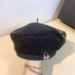 Berets Spring And Autumn Women Vintage Mesh Elegant Black D Diamond Beret Versatile Outdoor Street Shooting Pumpkin Hat Fashion