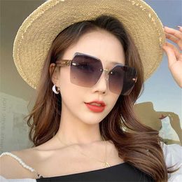 56% OFF Wholesale of sunglasses Fashion New Gradient Women's Trimmed Frameless Sunglasses Mesh Red Large Frame Glasses