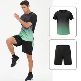 Men's Tracksuits Men Tracksuit Quick Dry Summer Thin Breathable Short Sleeve T-shirt Shorts 2Pcs Suit Casual Male Running Fitness Sports