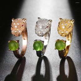 Cluster Rings Women's Leopard Head Zircon Opening Ring 3A Cubic Zirconia High Quality Lovely Animal Female Jewellery