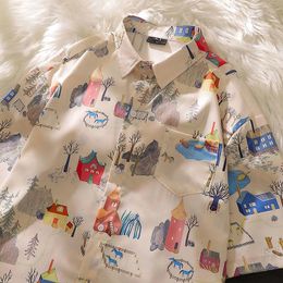 Women's Blouses XEJ Japanese Harajuku Fashion Cartoon Painting Lapel Shirt Korean Style Shirts Woman Summer 2023 Short Sleeve