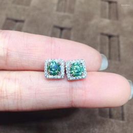 Stud Earrings Eight Hearts And Arrows Plated With PT950 Simulated Blue Green Mosan Diamond Ear Studs Female