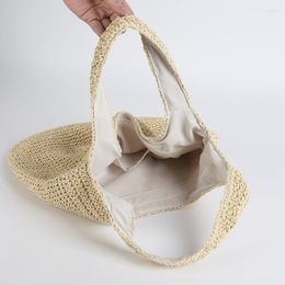 Storage Bags Women Beach 2023 Summer Woven Straw Party Shoulder Travel Luxury Tote Fashion Simple Large Cosmetic Bucket Female Handbags