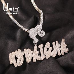 Pendant Necklaces Uwin Icy Girl Hook Name Necklace Brush Custom Letters Pendant Iced Out Letters Pendant Necklace Personalised Gift 230728