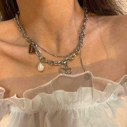 Chains Punk Thick Lock Chain Heart Shape Pendant Short Choker Necklace For Women Retro INS Silver Colour Metal Jewellery