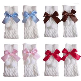 Women Socks Girls Sweet Bow Plush Ball Foot Cover Knitted Knee High Drop