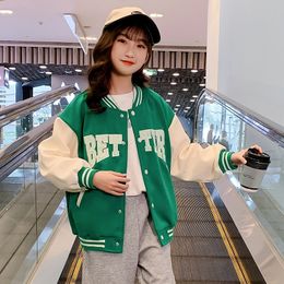 Jackets Spring Autumn Bomber Jacket for Kids Green Black Sport Coat School Girls Baseball Uniform Children Outerwear 4 5 6 7 8 10 11 12Y 230728