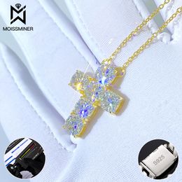 Pendant Necklaces VVS Diamond Pendants Necklaces For Women S925 Silver Cross Sweater Chain Necklace Men Jewellery Pass Diamond Tester 230728